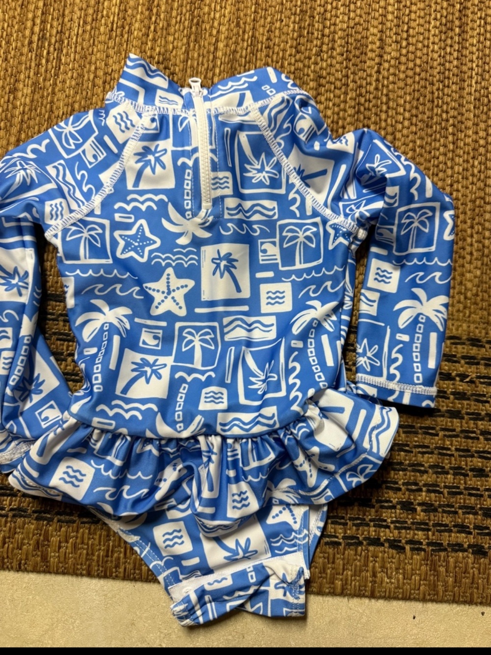 Flap Happy Blue & White Tropical Baby Swim Hoodie